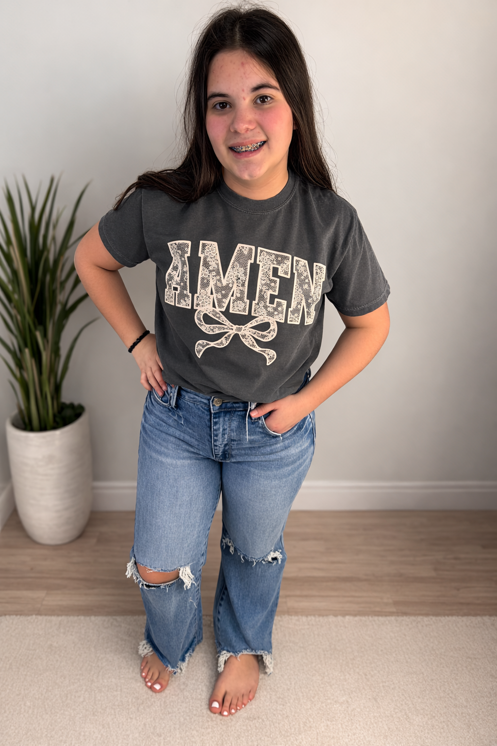 Amen Lace Bow Tee
